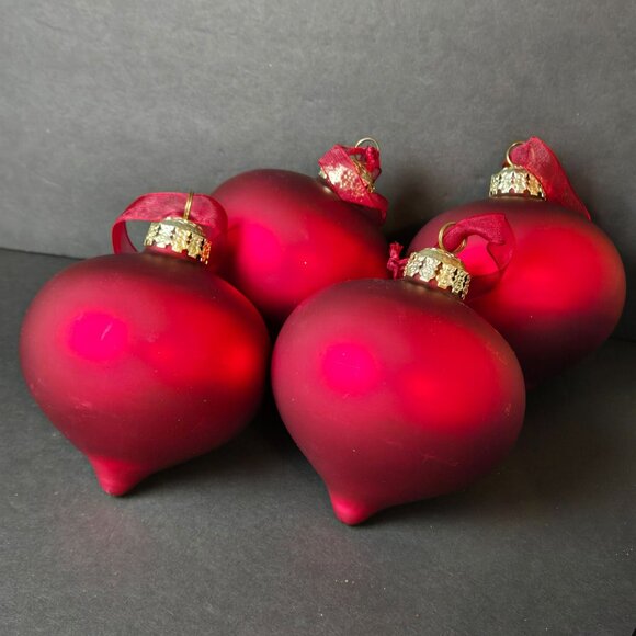 Frontgate Red Teardrop Glass Ornaments Set Of Four Matte Holiday Decor 4 Inch - Picture 1 of 7